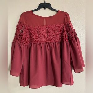 Small Signature Studio Red Blouse Flared Sleeves